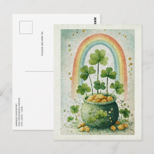Oude pot met goud en regenboog briefkaart (Voorkant / Achterkant)