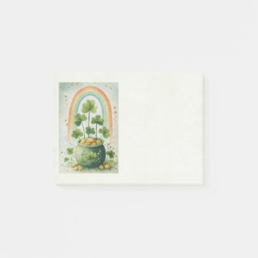 Oude pot met goud en regenboog post-it® notes (Voorkant)