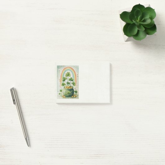 Oude pot met goud en regenboog post-it® notes (Kantoor)