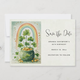 Oude pot met goud en regenboog save the date