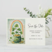 Oude pot met goud en regenboog save the date (Staand voorkant)