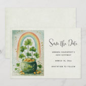 Oude pot met goud en regenboog save the date (Voorkant / Achterkant)