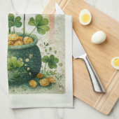 Oude pot met goud en regenboog theedoek (Quarter Fold)