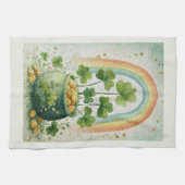 Oude pot met goud en regenboog theedoek (Horizontaal)