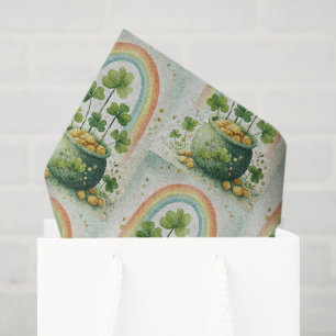 Oude pot met goud en regenboogpatroon tissuepapier