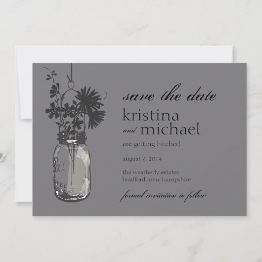 Oude pot & wilde bloemen bewaar de datum save the date (Voorkant)