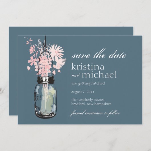 Oude pot & wilde bloemen save the date (Voorkant / Achterkant)