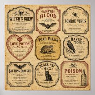 Oude Potlabel Halloween Apotheek Poster