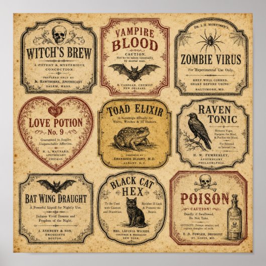 Oude Potlabel Halloween Apotheek Poster (Voorkant)
