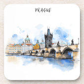 Oude Praag, Karelsbrug waterverf Bier Onderzetter (Voorkant)