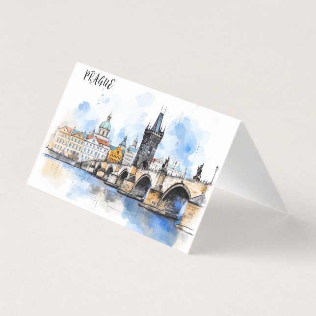 Oude Praag, Karelsbrug waterverf Kaart (Achterkant)