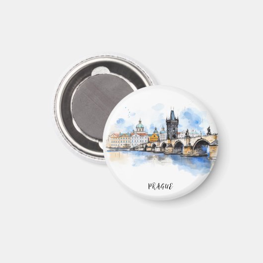 Oude Praag, Karelsbrug waterverf Magneet (Voorkant / Achterkant)