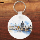 Oude Praag, Karelsbrug waterverf Sleutelhanger (Achterkant)