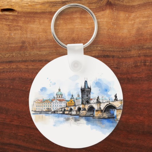 Oude Praag, Karelsbrug waterverf Sleutelhanger (Achterkant)