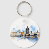 Oude Praag, Karelsbrug waterverf Sleutelhanger (Achterkant)