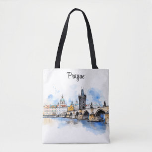 Oude Praag, Karelsbrug waterverf Tote Bag