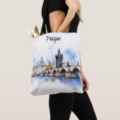 Oude Praag, Karelsbrug waterverf Tote Bag (Dichtbij)