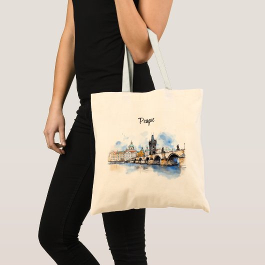 Oude Praag, Karelsbrug waterverf Tote Bag (Voorkant (product))