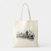 Oude Praag, Karelsbrug waterverf Tote Bag (Achterkant)