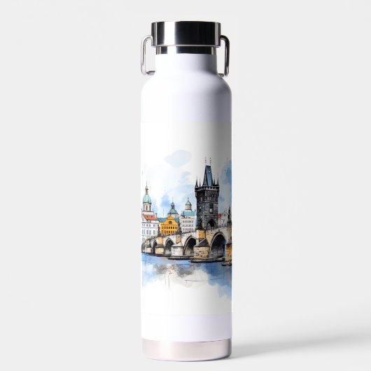 Oude Praag, Karelsbrug waterverf Waterfles (Voorkant)