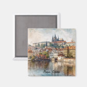 Oude Praag Tsjechië Aquarel Schilderij  Magneet (Voorkant / Achterkant)