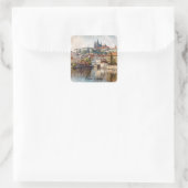 Oude Praag Tsjechië Aquarel Schilderij Vierkante Sticker (Tas)
