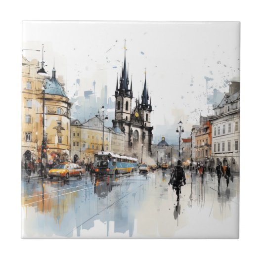 Oude Praagse waterverf Tegeltje (Voorkant)