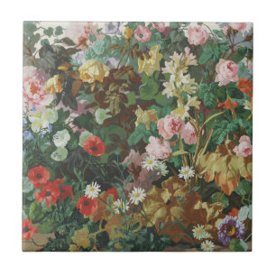 Oude prachtige bloemen bloemenschilderij tegeltje