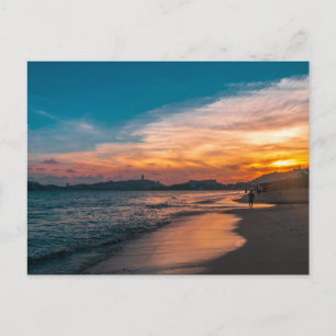 Oude prachtige eiland strand zonsondergang ansicht feestdagenkaart