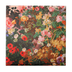 Oude prachtige kleurrijke bloemen bloemschildering tegeltje