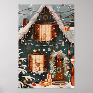 Oude Prettig Kerstmis Thuis Poster