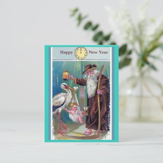 Oude priestertijd en Baby nieuwjaarskopie 1909 Briefkaart (Staand voorkant)