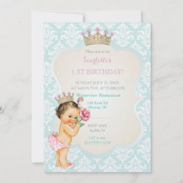 Oude prinses baby meisje gouden kroon aqua roze kaart
