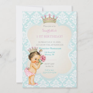 Oude prinses baby meisje gouden kroon aqua roze kaart