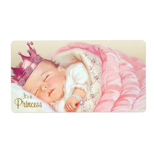 Oude prinses baby shower waterflesstickers etiket (Voorkant)