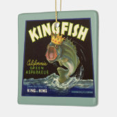 Oude product blik label kunst, Kingfish asperges Keramisch Ornament (Links)
