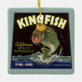 Oude product blik label kunst, Kingfish asperges Keramisch Ornament (Voorkant)