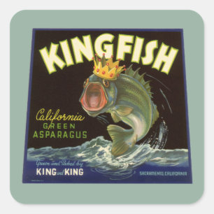 Oude Product Bliklabel Kunst, Kingfish Asperges Vierkante Sticker