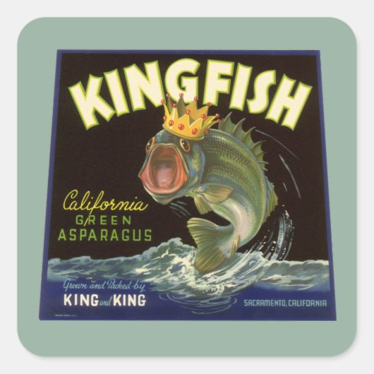 Oude Product Bliklabel Kunst, Kingfish Asperges Vierkante Sticker (Voorkant)