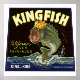 Oude Product Kan Etiket Kunst, Kingfish Asperges Poster