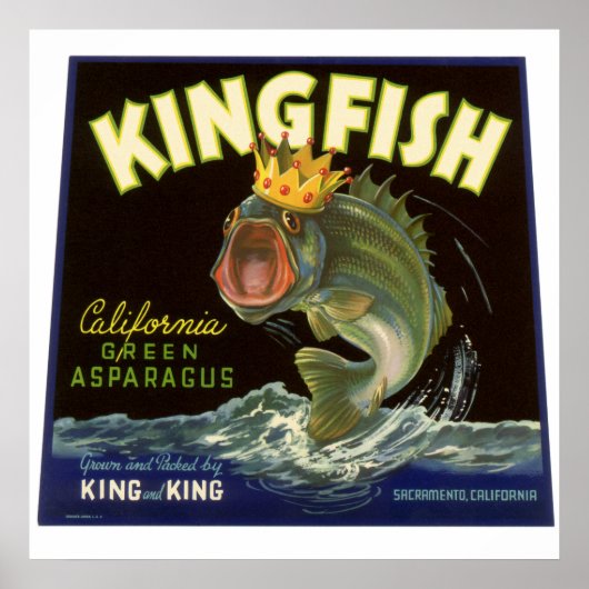 Oude Product Kan Etiket Kunst, Kingfish Asperges Poster (Voorkant)