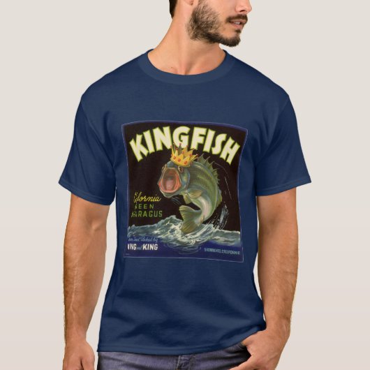 Oude Product Kan Label Kunst, Kingfish Asperges T-shirt (Voorkant)
