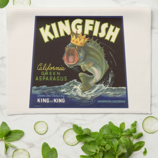 Oude Product Kan Label Kunst, Kingfish Asperges Theedoek (Gevouwen)