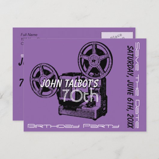 Oude Projector 70ste verjaardagsfeest Save the Dat Aankondigingskaart (Voorkant / Achterkant)