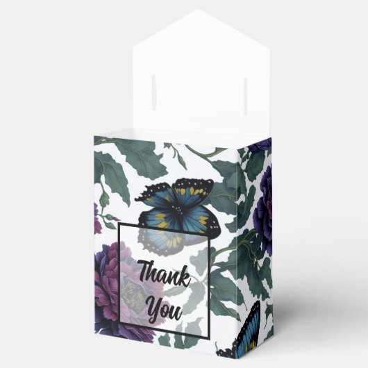 Oude pruim paars magenta bloemen vlinders bedankdoosjes (Geopend)