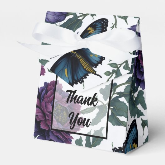 Oude pruim paars magenta bloemen vlinders bedankdoosjes (Voorkant Zijde)