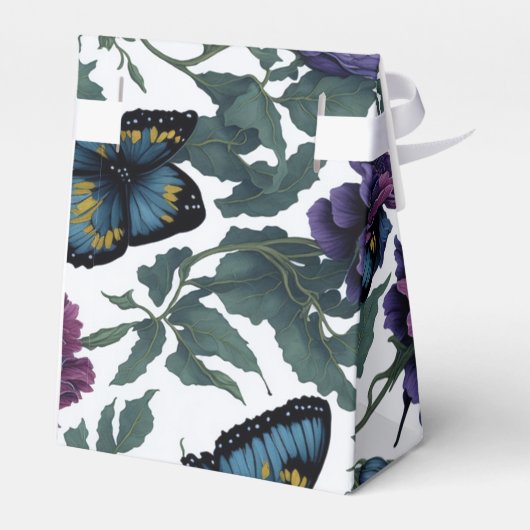 Oude pruim paars magenta bloemen vlinders bedankdoosjes (Achterkant)