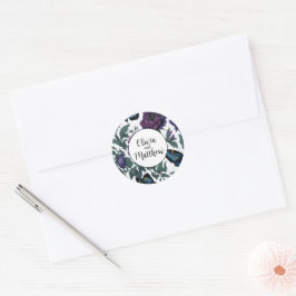 Oude pruim paars magenta bloemen vlinders ronde sticker