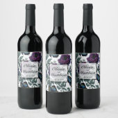 Oude pruim paars magenta bloemen vlinders wijn etiket (Flessen)