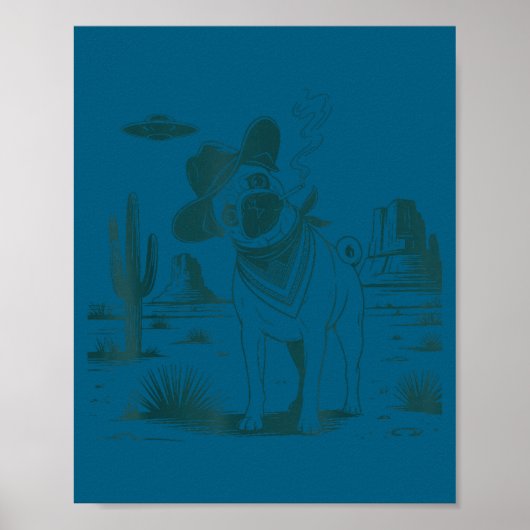 Oude pug ufo western grappige hond poster (Voorkant)